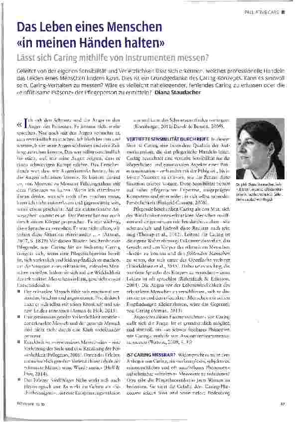 Vorschauseite 1: Das Leben eines Menschen «in meinen Händen halten» Lässt sich Caring mithilfe von Instrumenten messen?