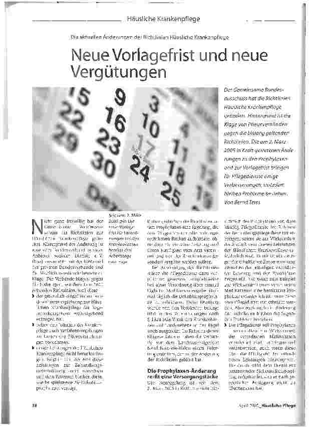 Vorschauseite 1: Neue Vorlagefrist und neue VergütungenDie aktuellen Änderungen der Richtlinien Häusliche Krankenpflege