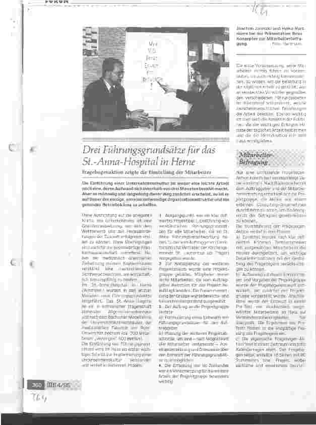 Vorschauseite 1: Drei Führungsgrundsätze für das St.-Anna-Hospital in Herne Fragebogenaktion zeigte die Einstellung der Mitarbeiter