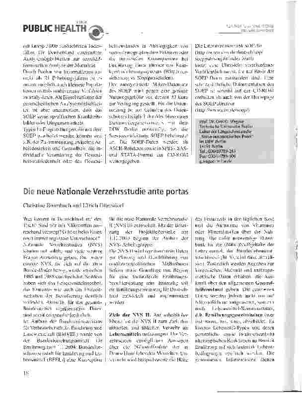 Vorschauseite 1: Die neue Nationale Verzehrsstudie ante portas