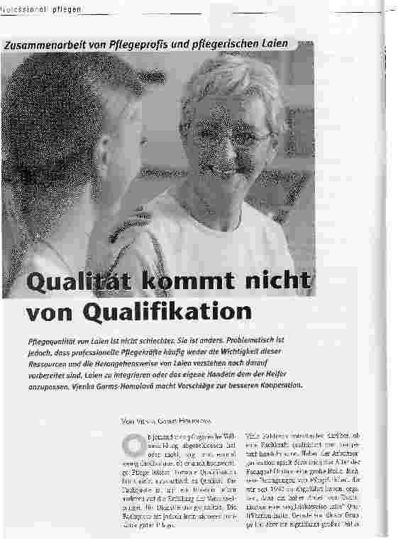 Vorschauseite 1: Qualität kommt nicht von QualifikationZusammenarbeit von Pflegeprofls und pflegerischen Laien