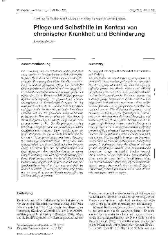 Vorschauseite 1: Pflege und Selbsthilfe im Kontext von chronischer Krankheit und Behinderung