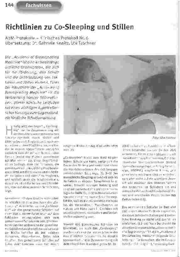 Vorschauseite 1: Richtlinien zu Co-Sleeping und StillenABM-Protokolle - Klinisches Protokoll Nr. 6