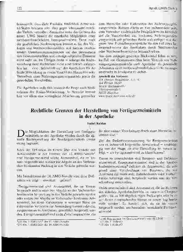 Vorschauseite 1: Rechtliche Grenzen der Herstellung von Fertigarzneimittelnin der Apotheke