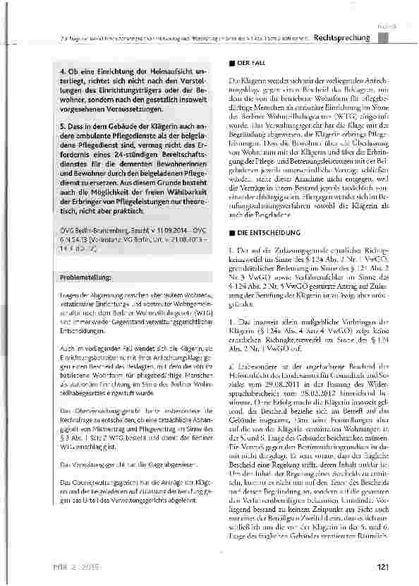 Vorschauseite 2: Zur Frage der tatsächlichen Abhängigkeit von Mietvertrag und Pflegevertrag im Sinne des § 3 Abs. 1 Satz 2 Berliner WTC Berliner WTG § 1 Abs. 1 Satz 1, § 2 Abs. 1 Satz 2, § 3 Abs.…