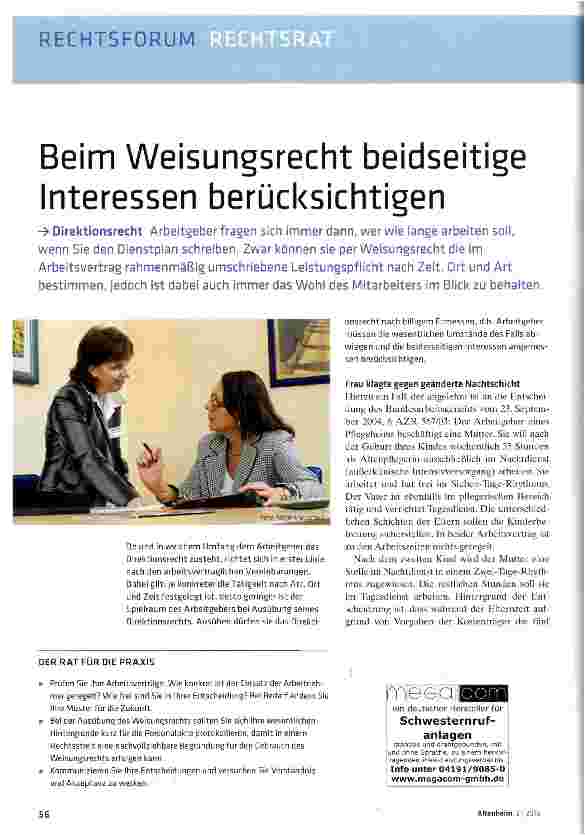 Vorschauseite 1: Beim Weisungsrecht beidseitige Interessen berücksichtigen