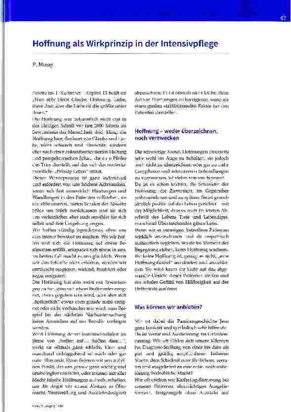 Vorschauseite 1: Hoffnung als Wirkprinzip in der Intensivpflege