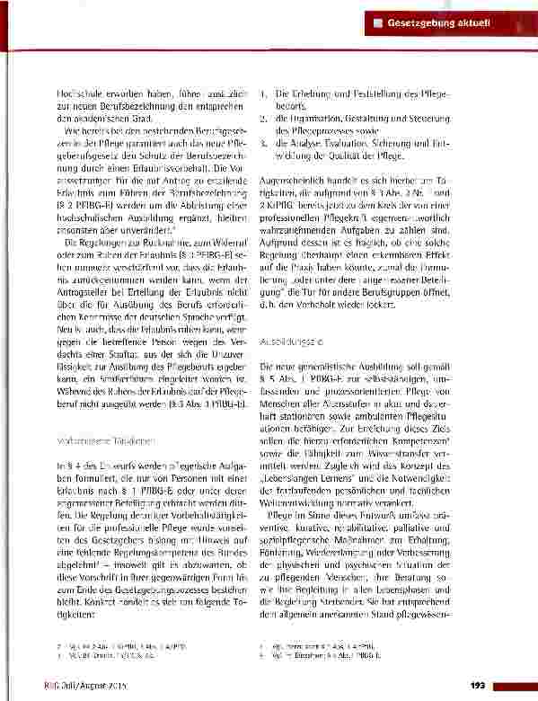 Vorschauseite 2: Entwurf eines Pflegeberufsgesetzes