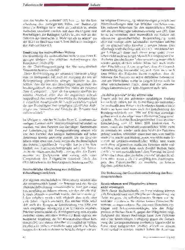 Vorschauseite 5: Die Grundsatzentscheidung des Bundesgerichtshofs im Fall des Komapatienten Peter K. (Traunsteiner Fall) bringt Rechtssicherheit
