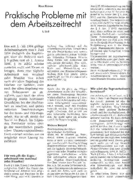 Vorschauseite 1: Praktische Probleme mit dem Arbeitszeitrecht 1. Teil