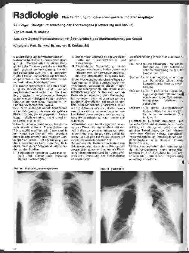 Vorschauseite 1: Radiologie 27. Folge: Röntgenuntersuchung der Thoraxorgane (Fortsetzung u.Schluß)