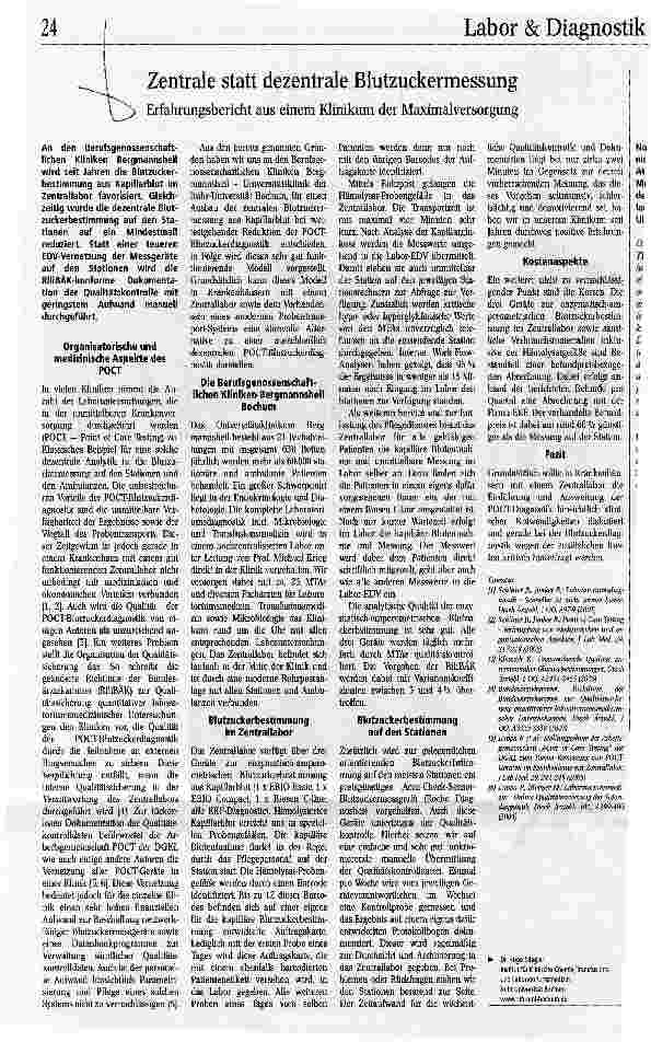 Vorschauseite 1: Zentrale statt dezentrale BlutzuckermessungErfahrungsbericht aus einem Klinikum der Maximalversorgung