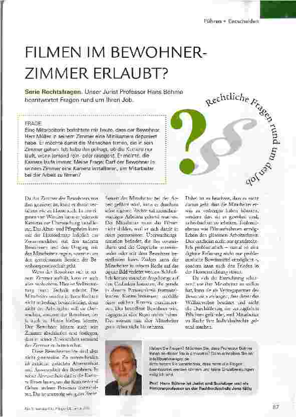 Vorschauseite 1: FILMEN IM BEWOHNER-ZIMMER ERLAUBT?