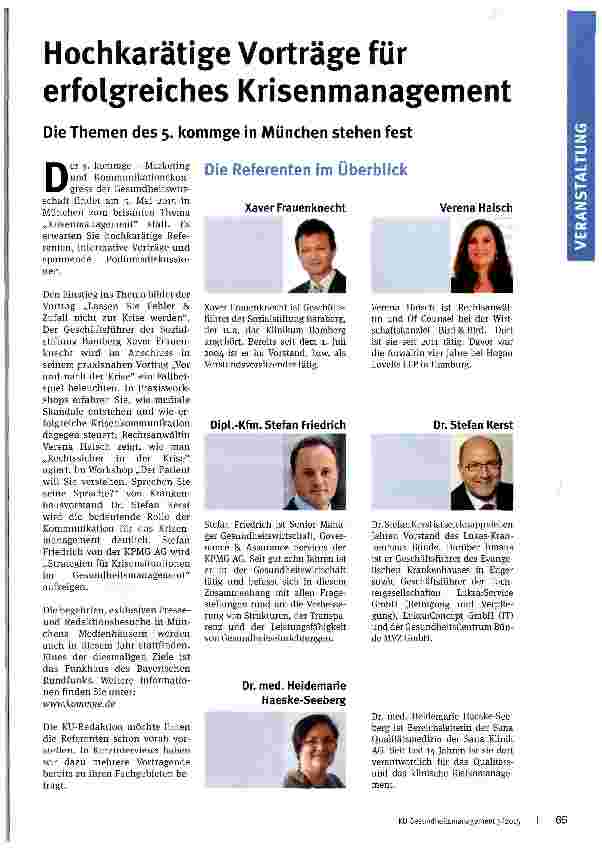 Vorschauseite 1: Hochkarätige Vorträge für erfolgreiches Krisenmanagement