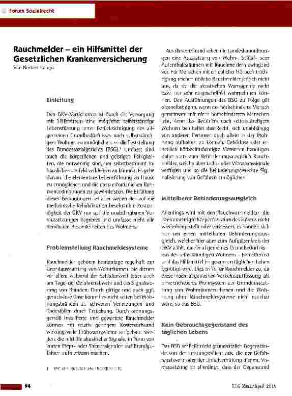 Vorschauseite 1: Rauchmelder - ein Hilfsmittel der Gesetzlichen Krankenversicherung