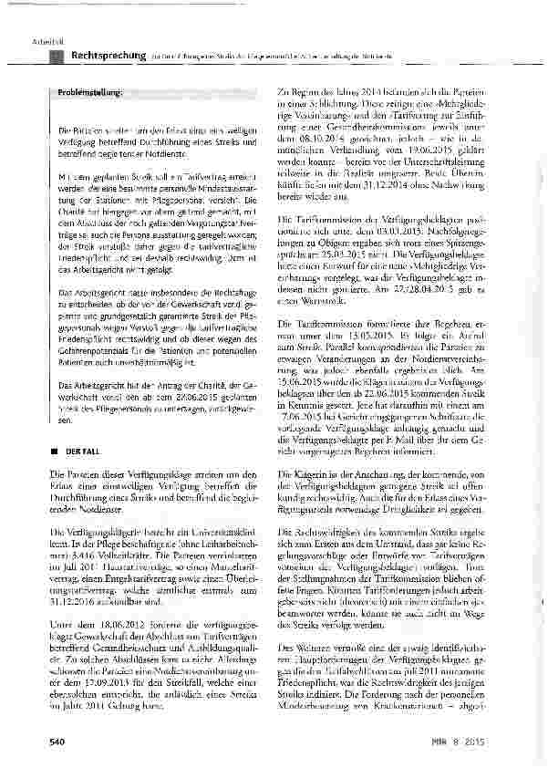 Vorschauseite 2: Zur Durchführung eines Streiks des Pflegepersonals bei Aufrechterhaltung der NotdiensteGG Art. 9 Abs. 3