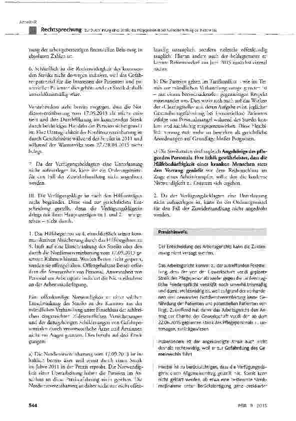 Vorschauseite 6: Zur Durchführung eines Streiks des Pflegepersonals bei Aufrechterhaltung der NotdiensteGG Art. 9 Abs. 3