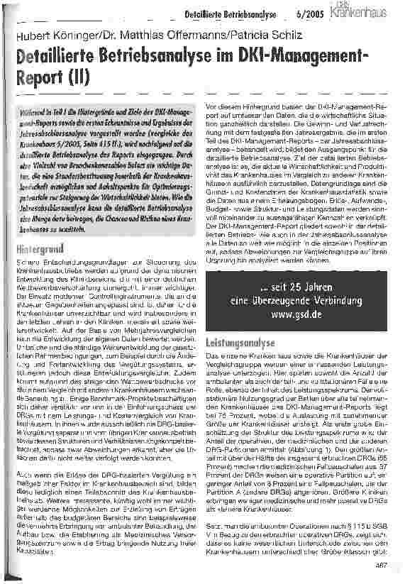 Vorschauseite 1: Detaillierte Betriebsanalyse im DKI-Management-Report (II)