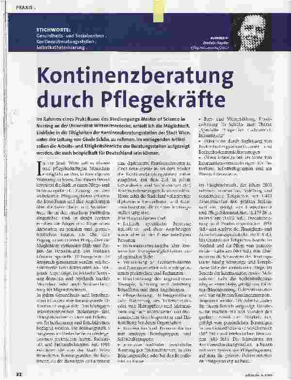 Vorschauseite 1: Kontinenzberatung durch Pflegekräfte