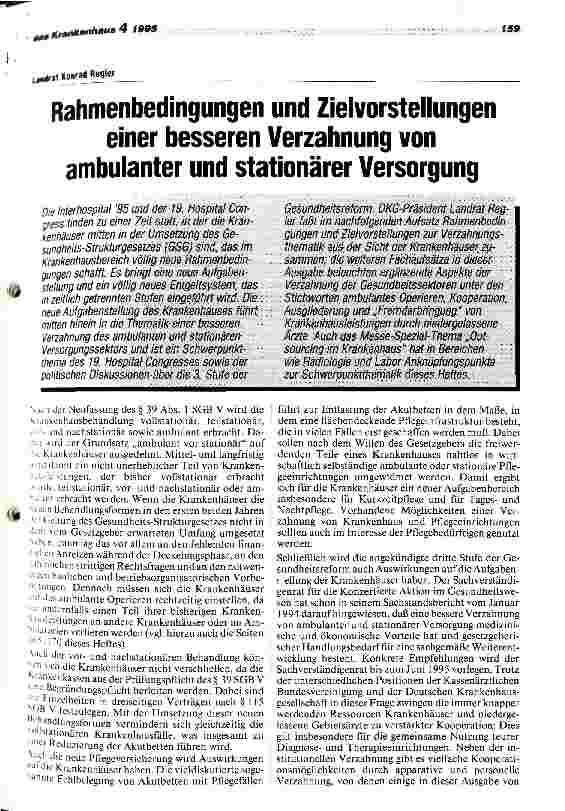 Vorschauseite 1: Rahmenbedingungen und Zielvorstellungen einer besseren Verzahnung von ambulanter und stationärer Versorgung.
