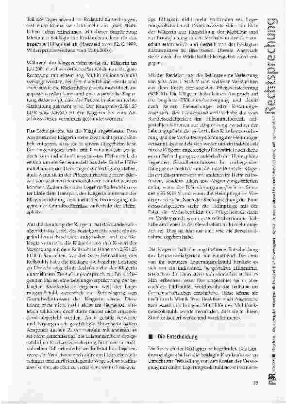 Vorschauseite 2: Pflegeheim - Abgrenzung der Leistungsverpflichtung bei Hilfsmittelversorgung -Ausstattung einer geistig und körperlich Schwerbehinderten mit Lagerungsrollstuhl