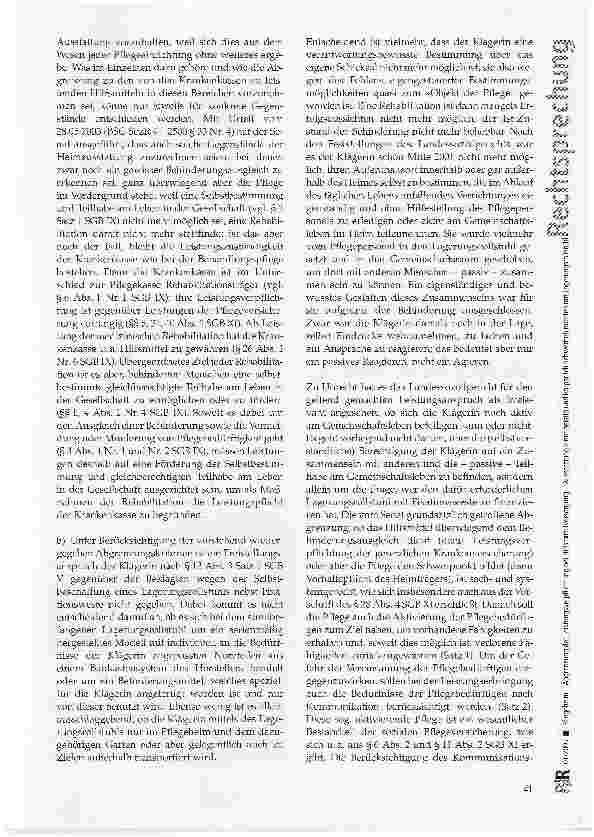 Vorschauseite 4: Pflegeheim - Abgrenzung der Leistungsverpflichtung bei Hilfsmittelversorgung -Ausstattung einer geistig und körperlich Schwerbehinderten mit Lagerungsrollstuhl