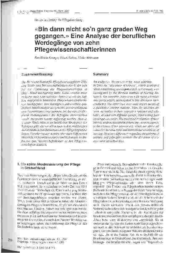 Vorschauseite 1: Bin dann nicht son ganz graden Weg gegangen. Eine Analyse der beruflichen Werdegänge von zehn Pflegewissenschaftlerinnen