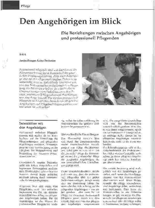 Vorschauseite 1: Den Angehörigen im BlickDie Beziehungen zwischen Angehörigen und professionell Pflegenden Teil 4