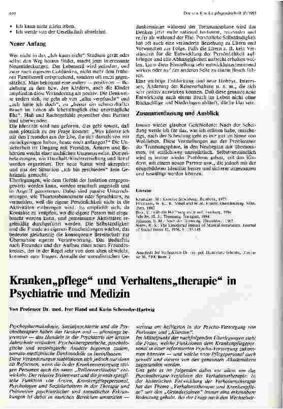 Vorschauseite 1: Krankenpflege und Verhaltenstherapie in Psychiatrie und Medizin