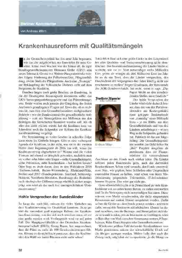 Vorschauseite 1: Krankenhausreform mit Qualitätsmängeln