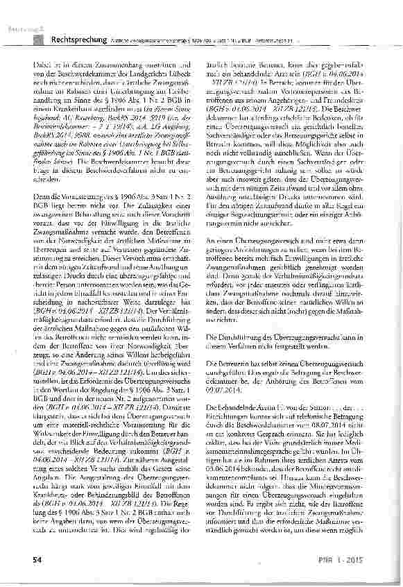 Vorschauseite 4: Ärztliche Zwangsmaßnahmen gemäß § 1906 Abs. 3 Satz 1 Nr. 2 BGB - Anforderungen an den erforderlichen Überzeugungsversuch