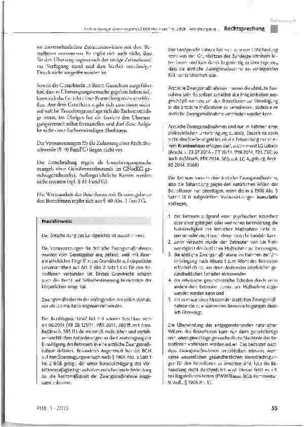 Vorschauseite 5: Ärztliche Zwangsmaßnahmen gemäß § 1906 Abs. 3 Satz 1 Nr. 2 BGB - Anforderungen an den erforderlichen Überzeugungsversuch