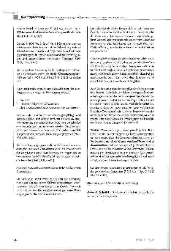 Vorschauseite 6: Ärztliche Zwangsmaßnahmen gemäß § 1906 Abs. 3 Satz 1 Nr. 2 BGB - Anforderungen an den erforderlichen Überzeugungsversuch