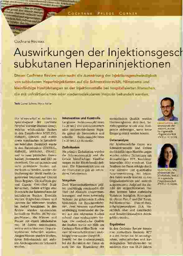 Vorschauseite 1: Auswirkungen der Injektionsgeschichte subkutanen Heparininjektionen