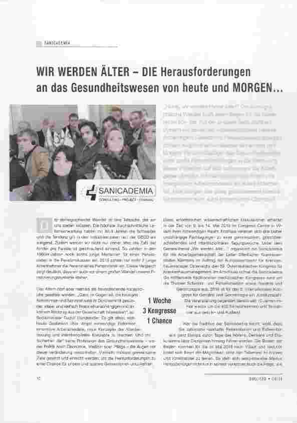 Vorschauseite 1: WIR WERDEN ÄLTER DIE Herausforderungen an das Gesundheitswesen von heute und MORGEN...