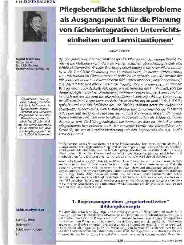 Vorschauseite 1: Pflegeberufliche Schlüsselprobleme als Ausgangspunkt für die Planung von fächerintegrativen Unterrichtseinheiten und Lernsituationen1