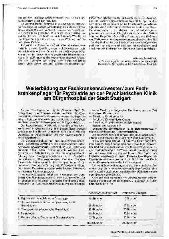 Vorschauseite 1: Weiterbildung zur Fachkrankenschwester/zum Fachkrankenpfleger für Psychiatrie an der Psychiatrischen Klinik in Stuttgart