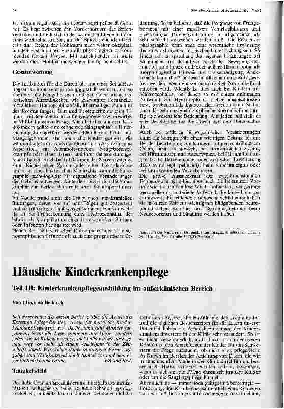 Vorschauseite 1: Häusliche Krankenpflege Teil III: Kinderkrankenpflegeausbildung in außerklinischen Bereich