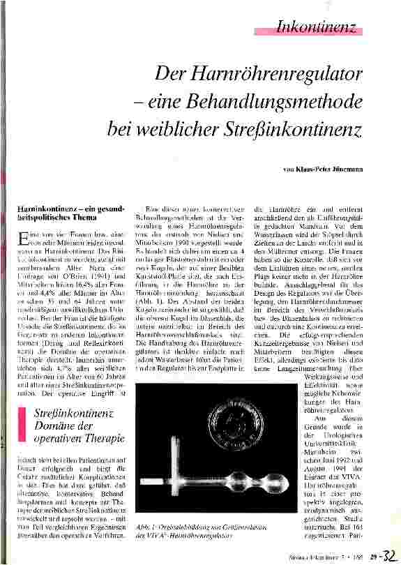 Vorschauseite 1: Der Harnröhrenregulator - eine Behandlungsmethode bei weiblicher Streßinkontinenz