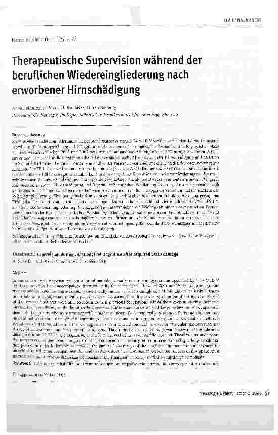 Vorschauseite 1: Therapeutische Supervision während der beruflichen Wiedereingliederung nach erworbener Hirnschädigung