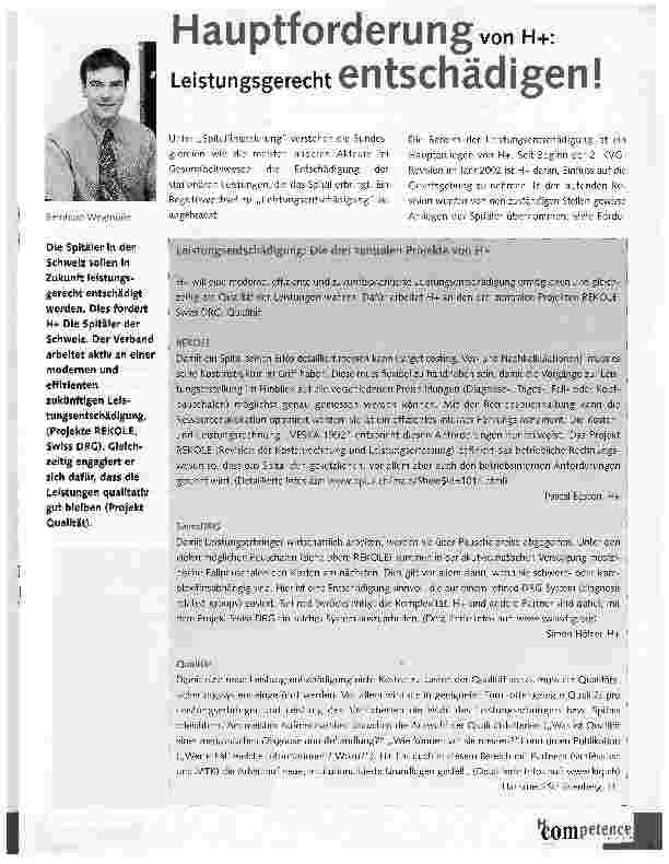 Vorschauseite 1: Hauptforderung von H+: Leistungsgerecht entschädigen!