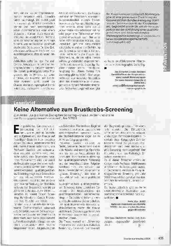 Vorschauseite 2: Der Nutzen ist belegtKein Zwang für Brustkrebs-Screening - aber auch keine Alternative