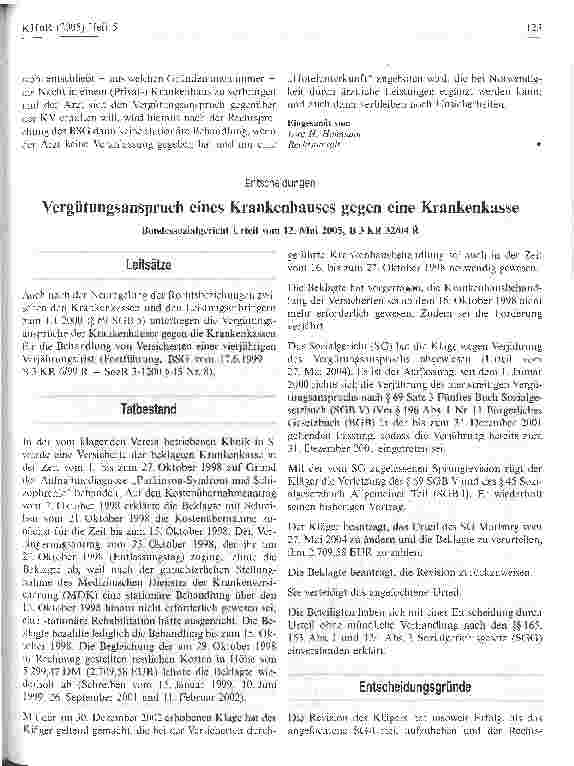 Vorschauseite 1: Vergütungsanspruch eines Krankenhauses gegen eine Krankenkasse