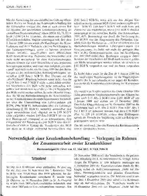 Vorschauseite 5: Vergütungsanspruch eines Krankenhauses gegen eine Krankenkasse