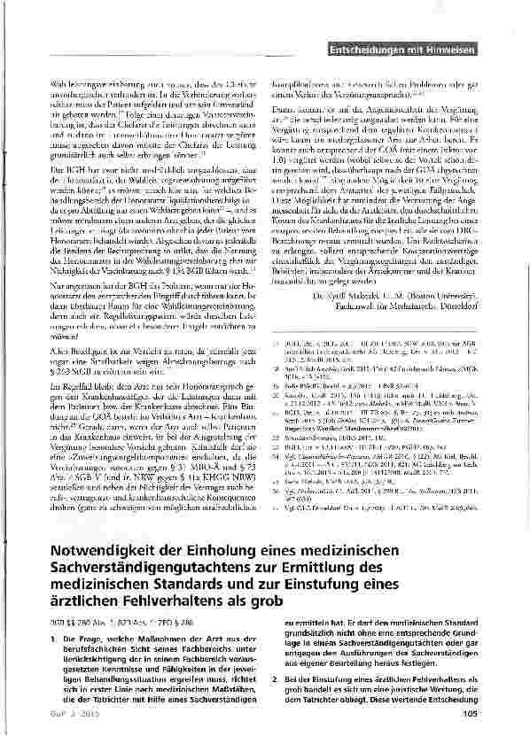 Vorschauseite 1: Notwendigkeit der Einholung eines medizinischen Sachverständigengutachtens zur Ermittlung des medizinischen Standards und zur Einstufung eines ärztlichen Fehlverhaltens als grob