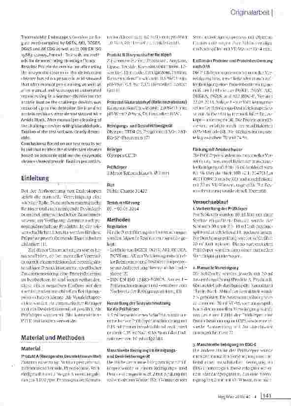 Vorschauseite 2: Untersuchungen zur Proteinfixierung bei der manuellen Vorreinigung von Endoskopen