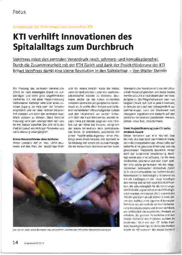 Vorschauseite 1: KTI verhilft Innovationen des Spitalalltags zum Durchbruch