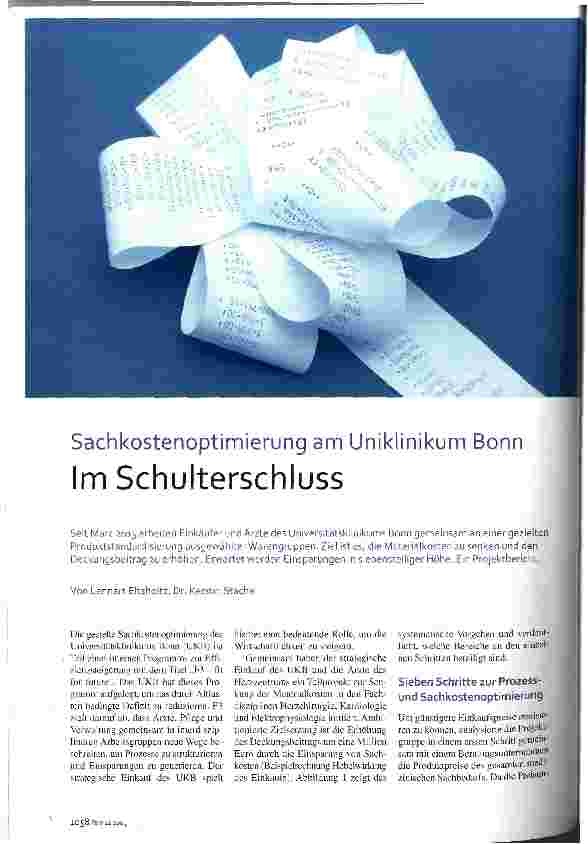 Vorschauseite 1: Sachkostenoptimierung am Uniklinikum Bonn Im Schulterschluss