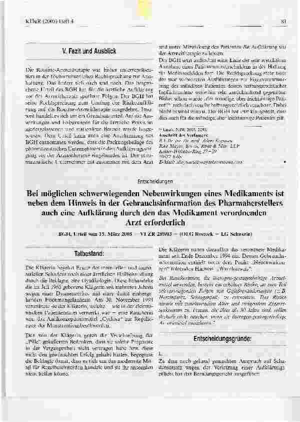 Vorschauseite 1: Bei möglichen schwerwiegenden Nebenwirkungen eines Medikaments istneben dem Hinweis in der Gebrauchsinformation des Pharmaherstellersauch eine Aufklärung durch den das Medikament…