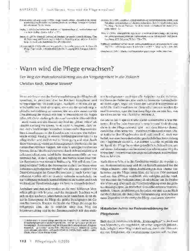 Vorschauseite 1: Wann wird die Pflege erwachsen?Der Weg der Professionalisierung aus der Vergangenheit in die Zukunft